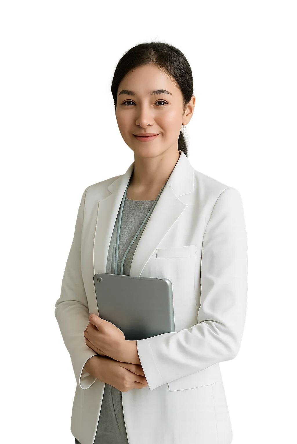 A COMEDI patient coordinator holding a tablet